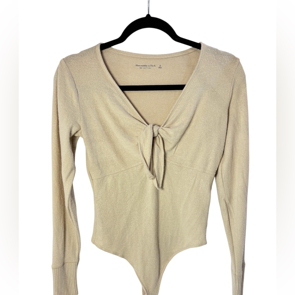 Abercrombie & Fitch Soft Cozy Tie‎ Front Cream Long Sleeve Body Suit Size Small
